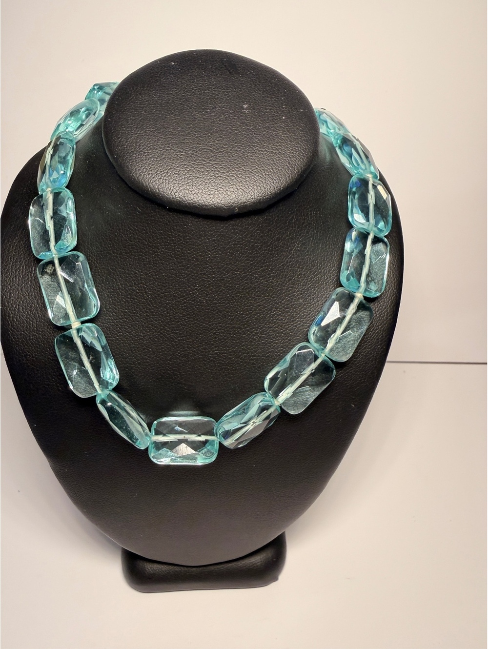 Kenneth Lane Vintage 16” Aqua Blue Faceted Glass Bead Necklace